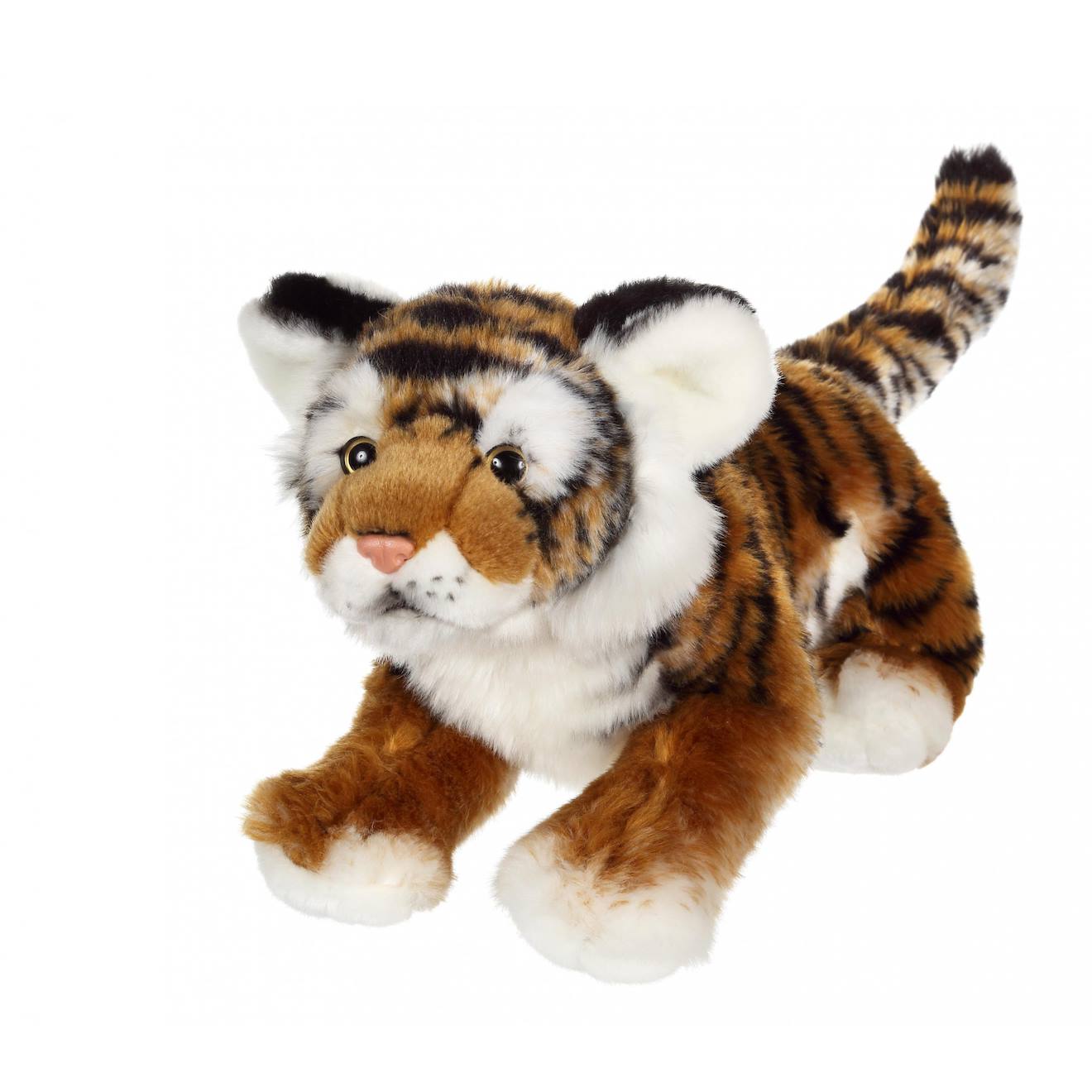 Peluche - fauve allongé 30 cm -tigre brun marron
