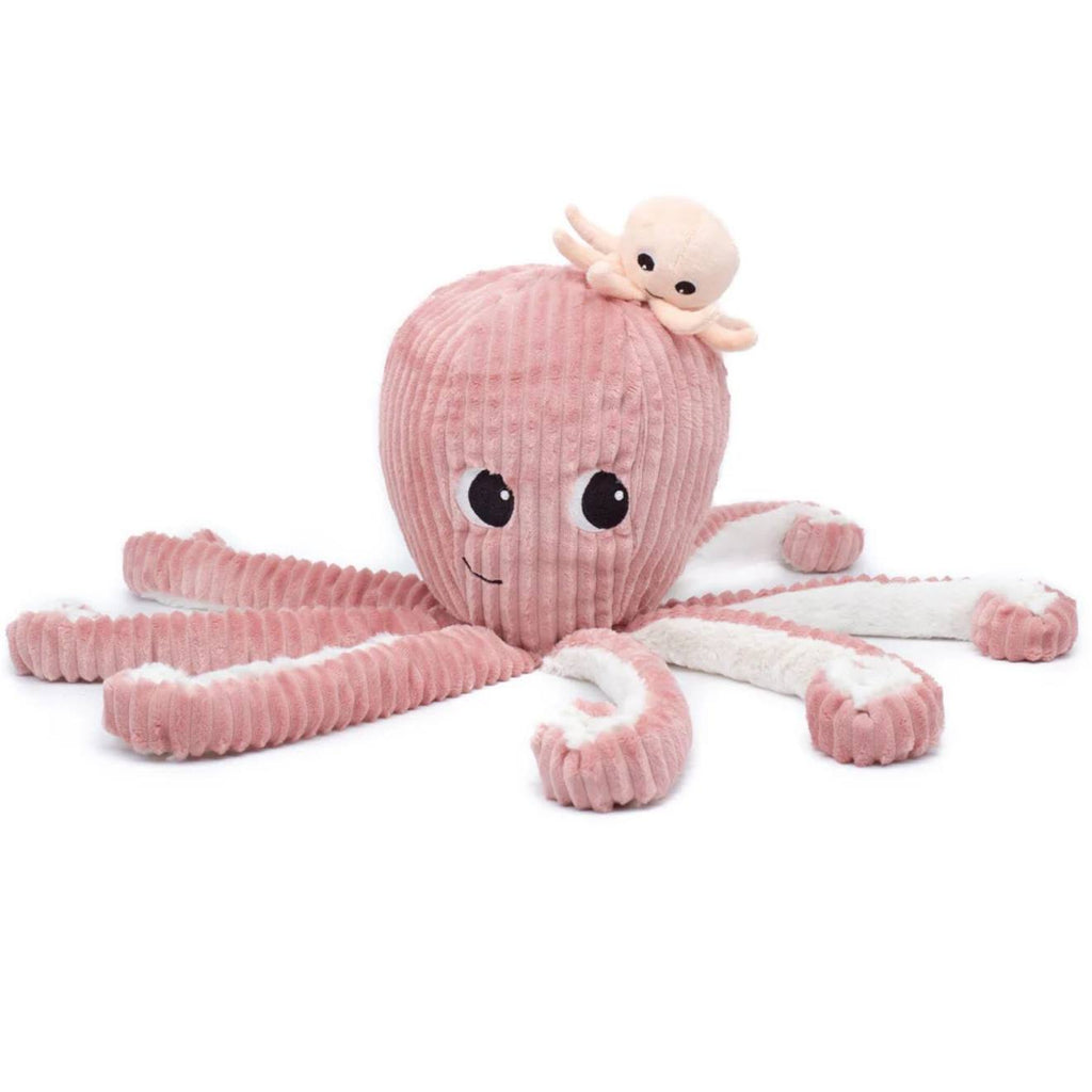 Peluche filou la pieuvre maman et bébé les ptipotos rose rose, blanc