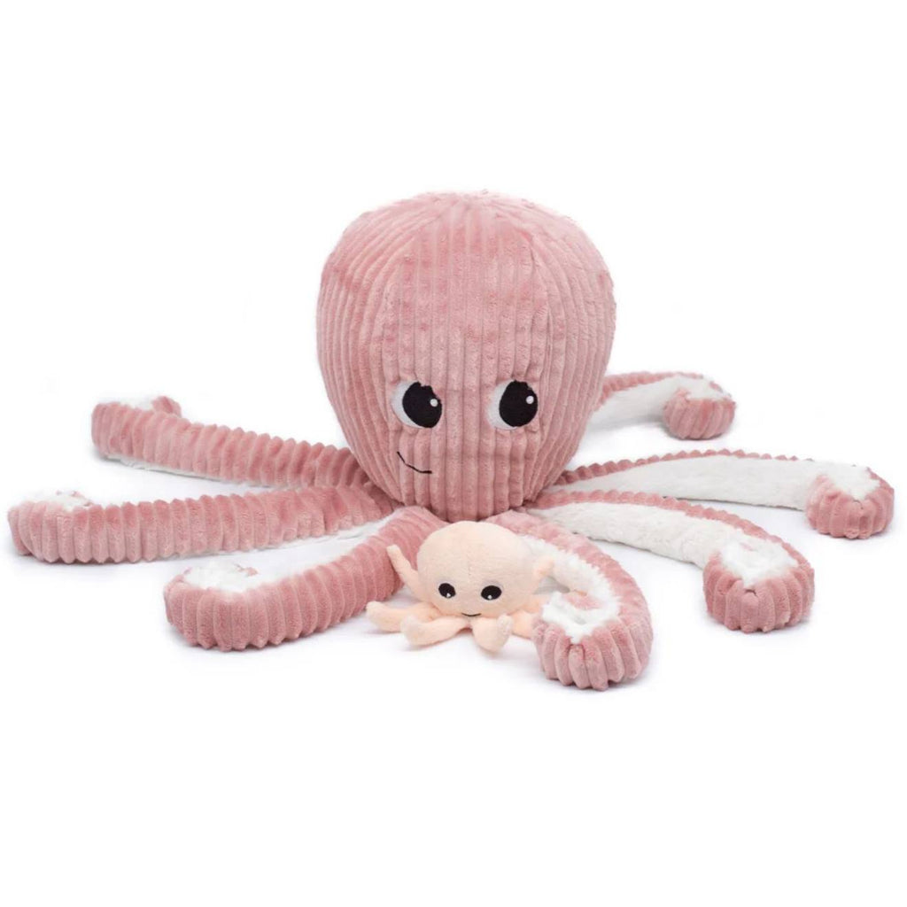 Peluche filou la pieuvre maman et bébé les ptipotos rose rose, blanc