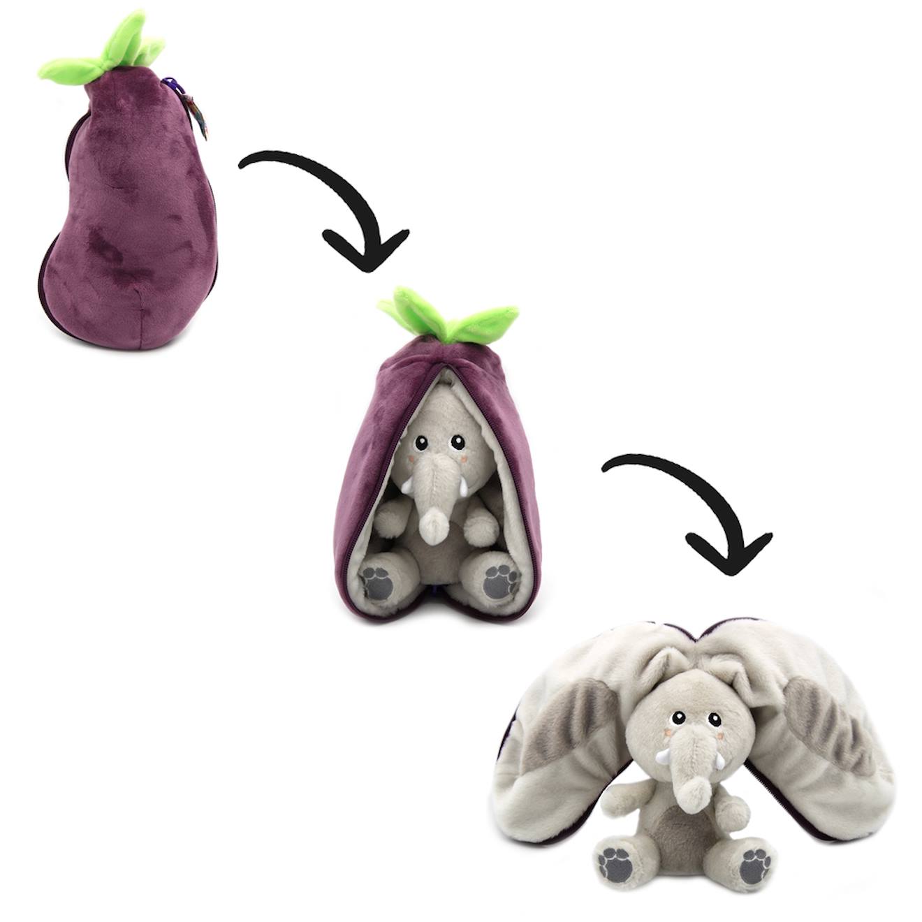 Peluche flipetz eléphant aubergine violet