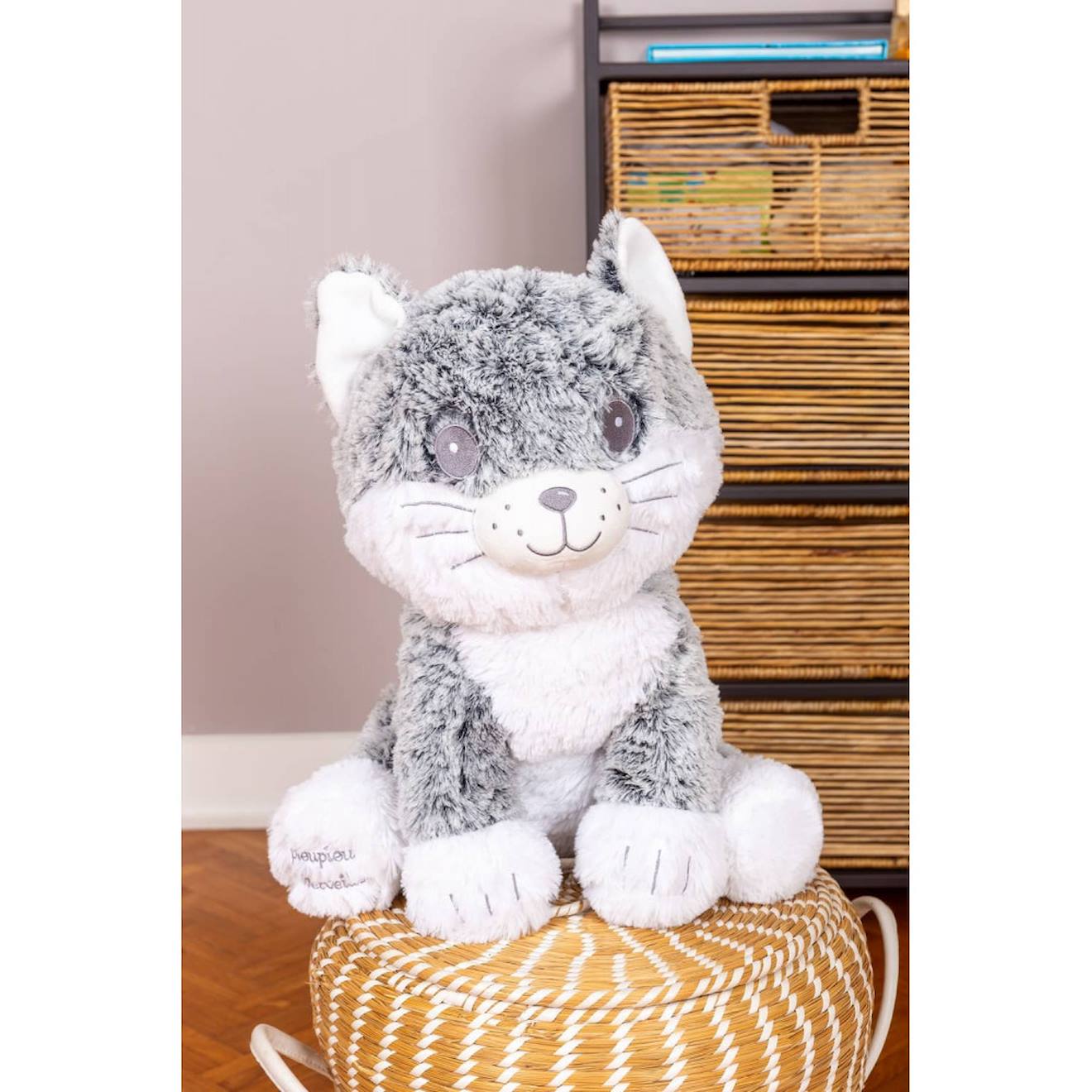 Peluche géante chat moustache - made in france gris