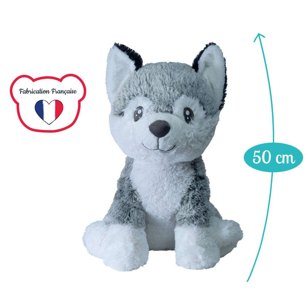 Peluche géante chien husky kodi - made in france gris et blanc