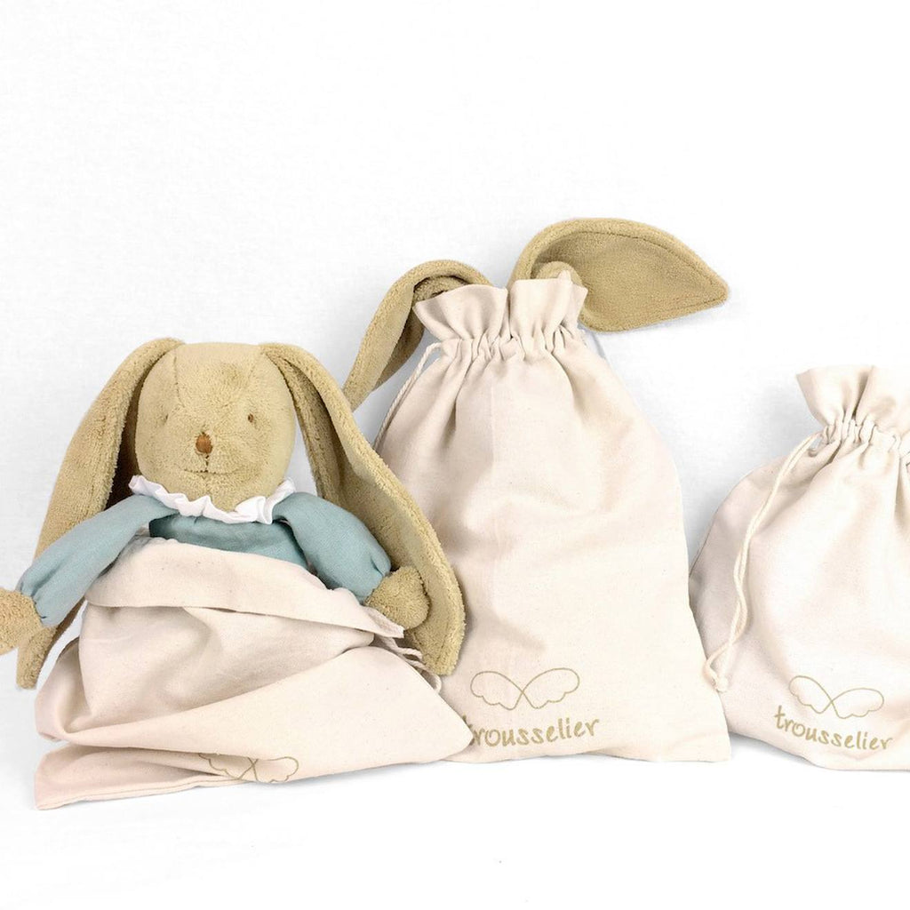Peluche hochet lapin nid d'ange marinière (20 cm) rose poudré