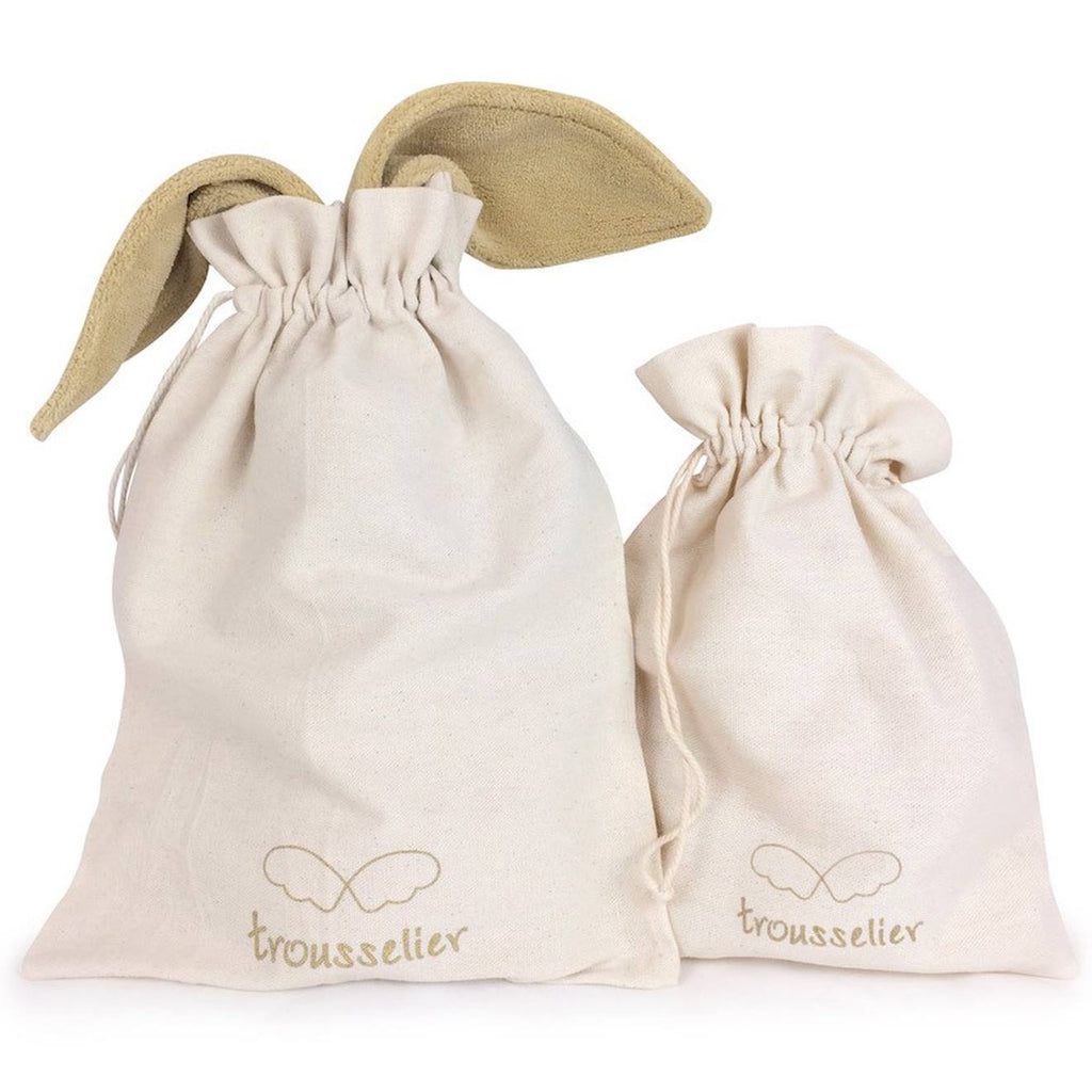 Peluche hochet lapin nid d'ange marinière (20 cm) bleu marine, beige