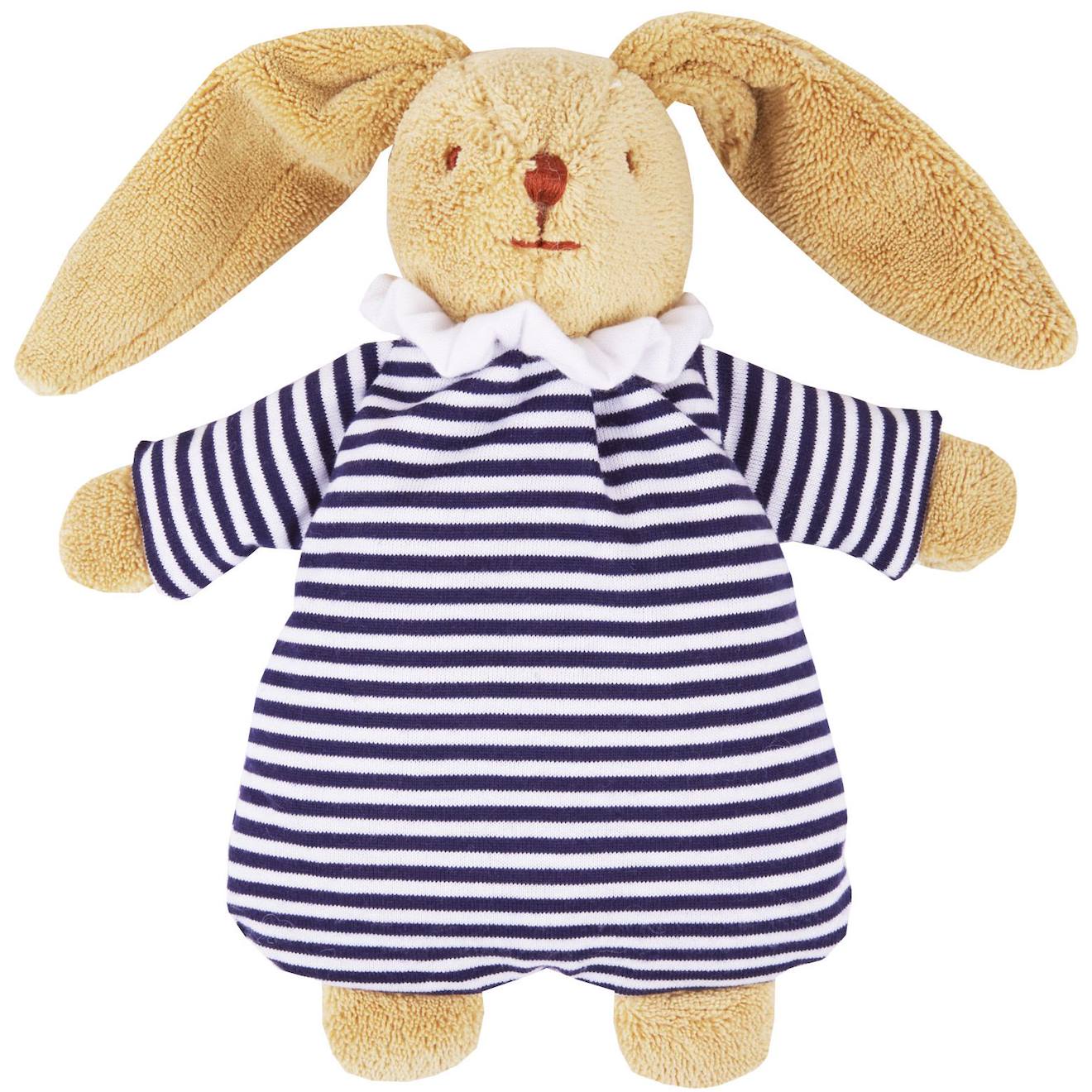Peluche hochet lapin nid d'ange marinière (20 cm) bleu marine, beige