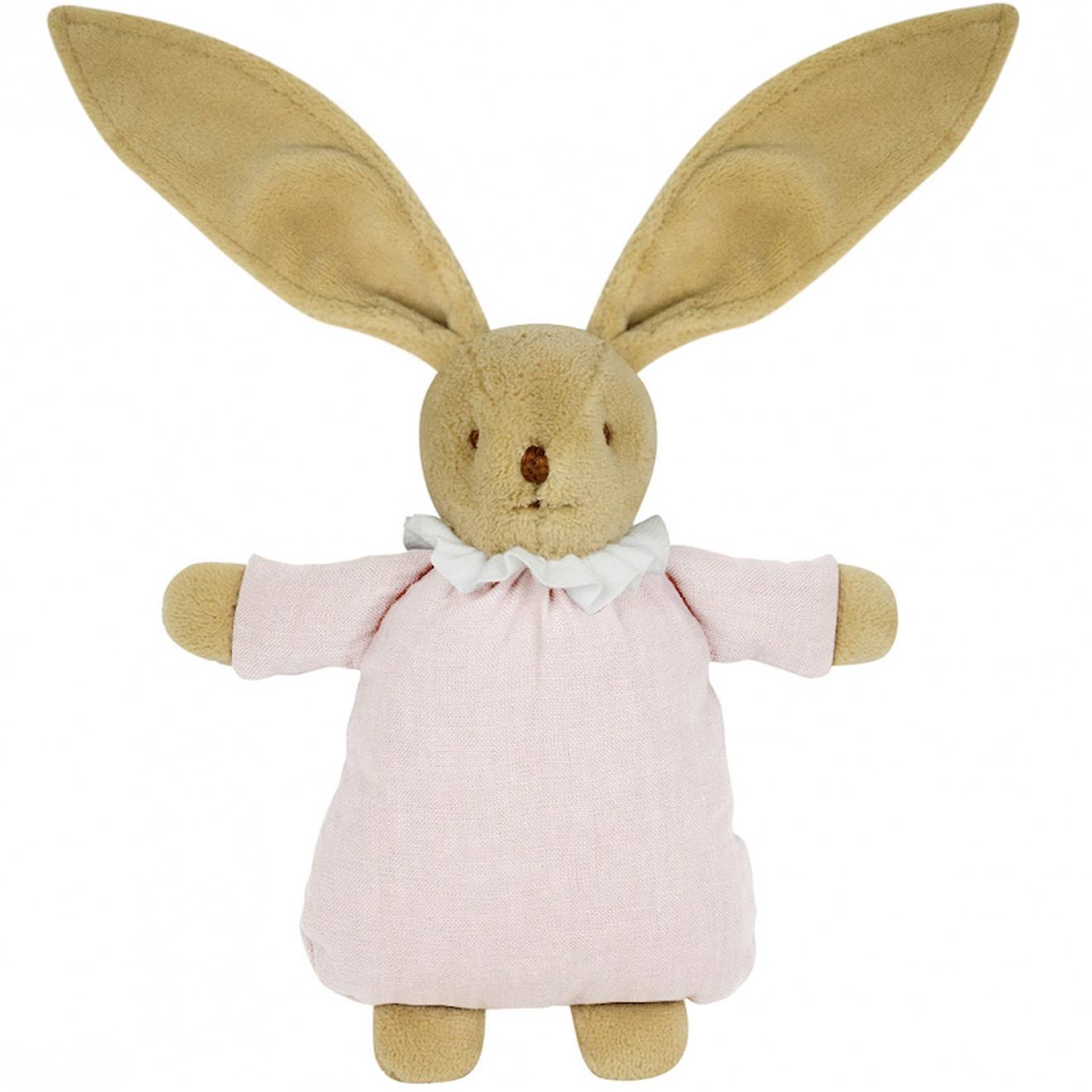 Peluche hochet lapin nid d'ange marinière (20 cm) rose poudré