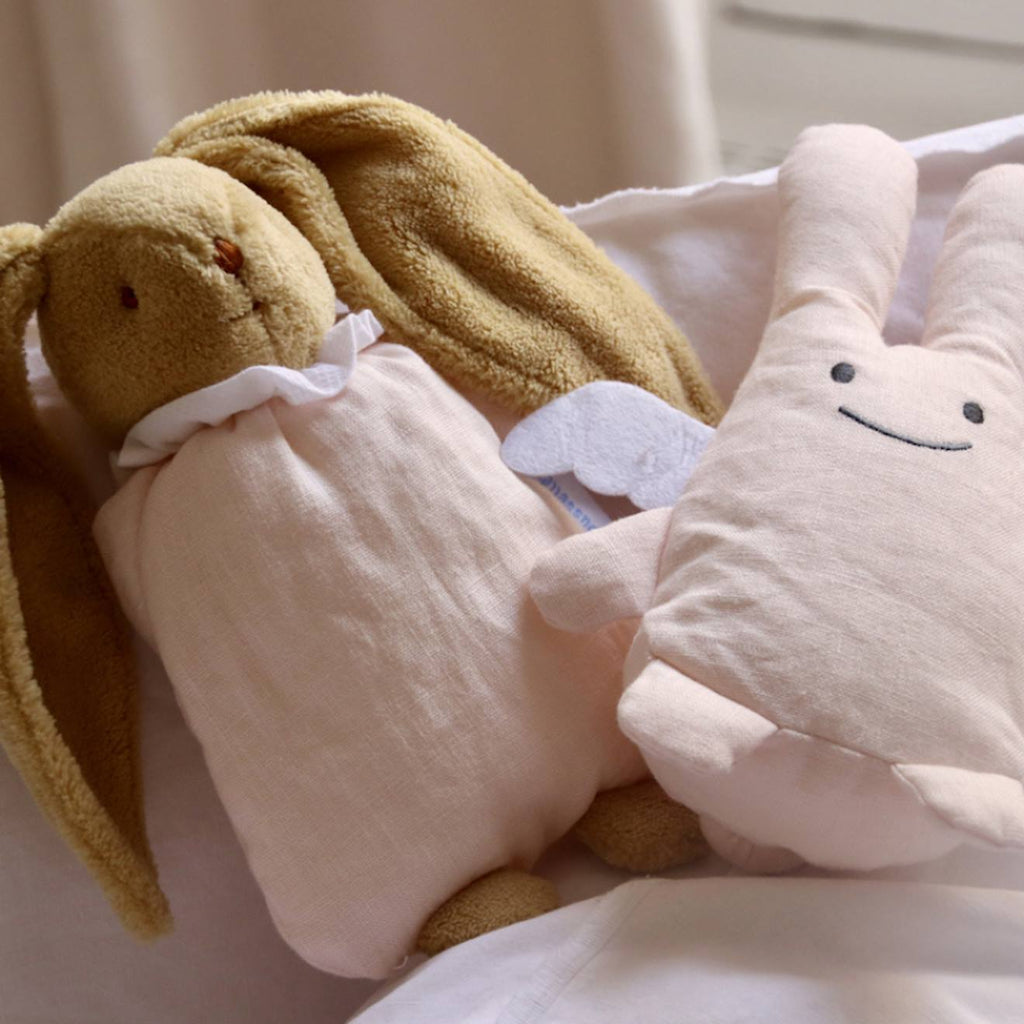 Peluche hochet lapin nid d'ange marinière (20 cm) rose poudré