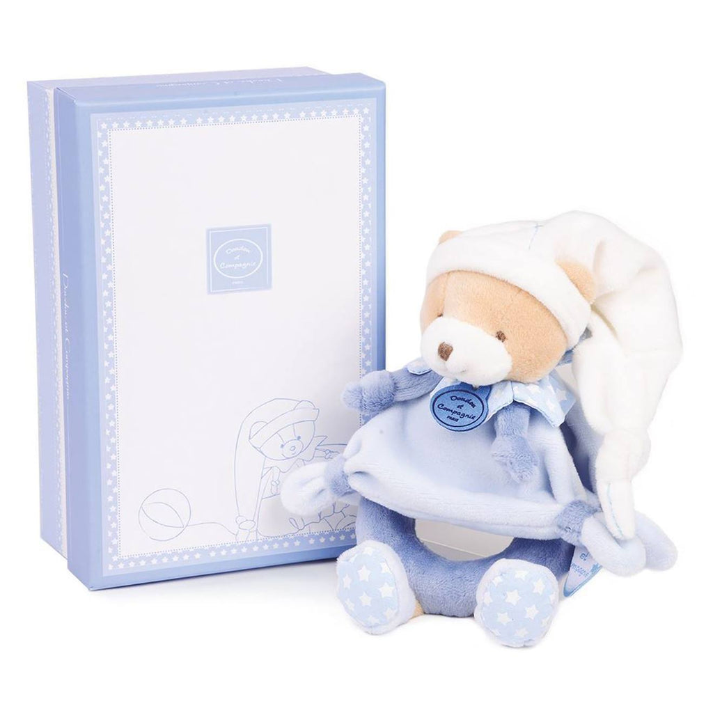 Peluche hochet ours petit chou bleu