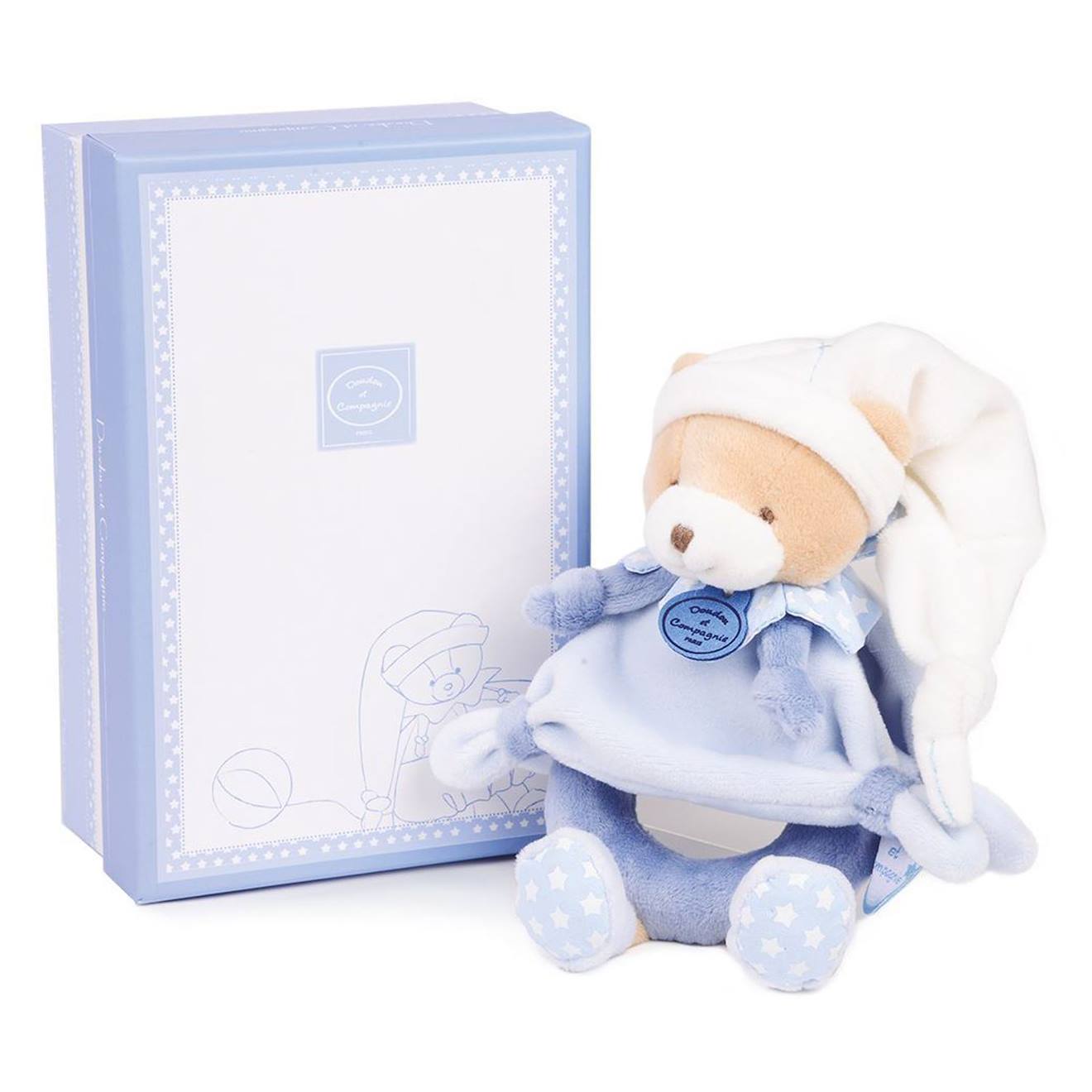 Peluche hochet ours petit chou bleu