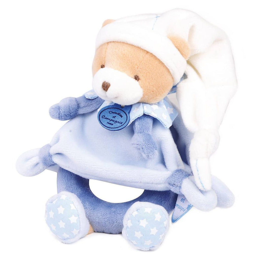 Peluche hochet ours petit chou bleu