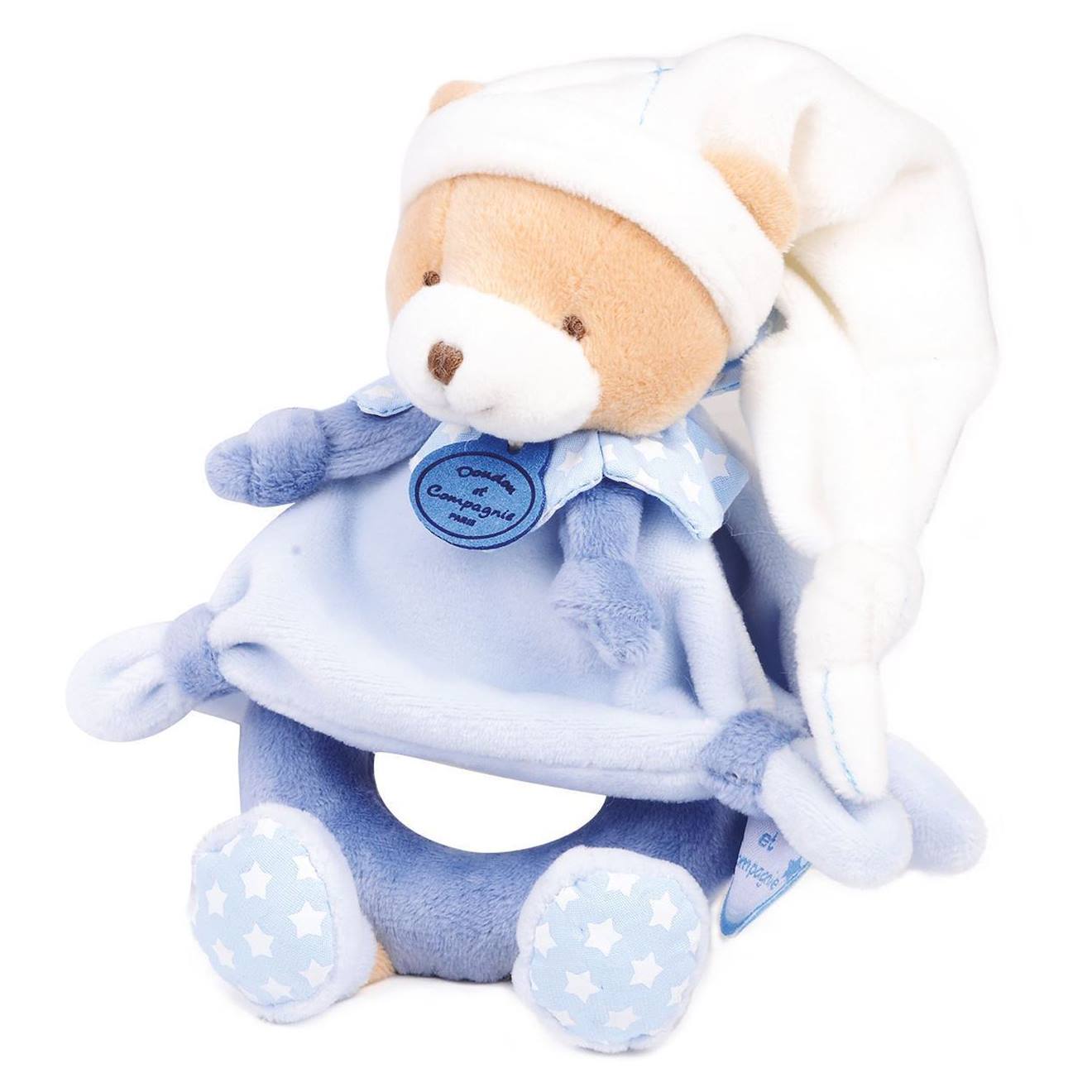 Peluche hochet ours petit chou bleu