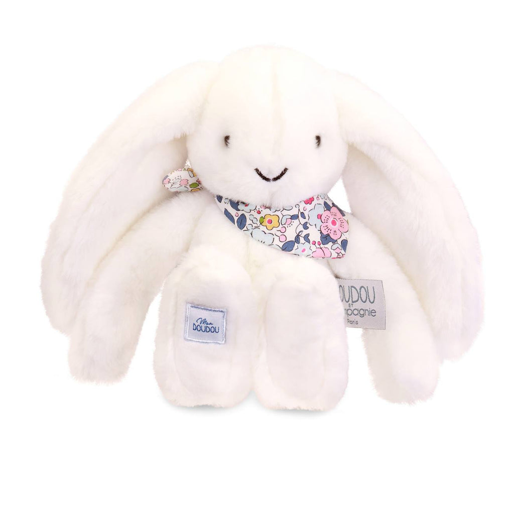 Peluche lapin fleurette 25 cm blanc