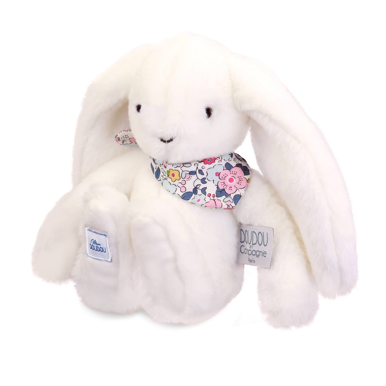 Peluche lapin fleurette 25 cm blanc