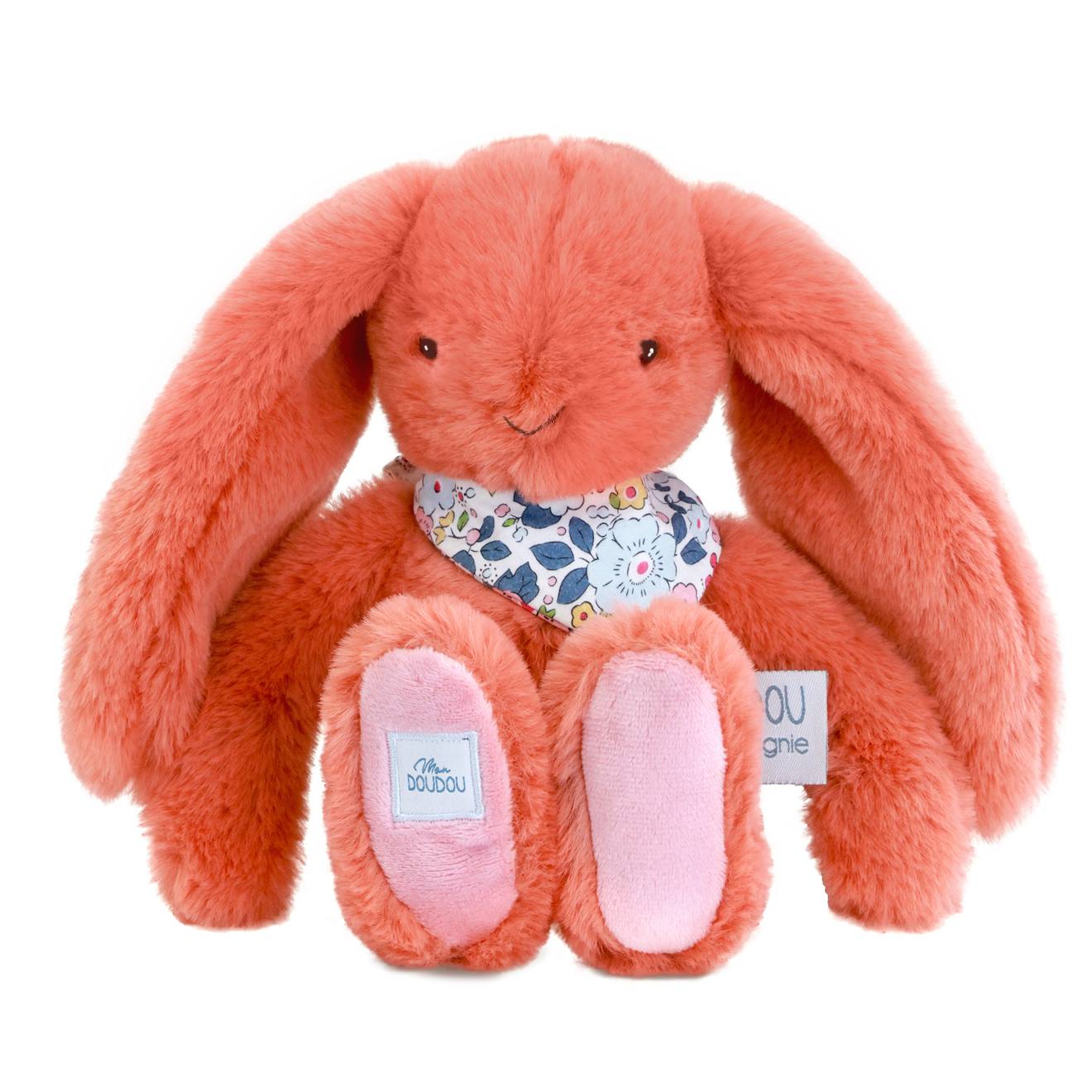 Peluche lapin fleurette 25 cm orange
