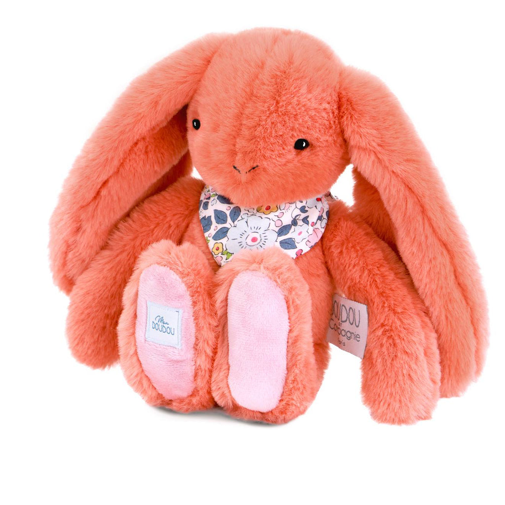 Peluche lapin fleurette 25 cm orange