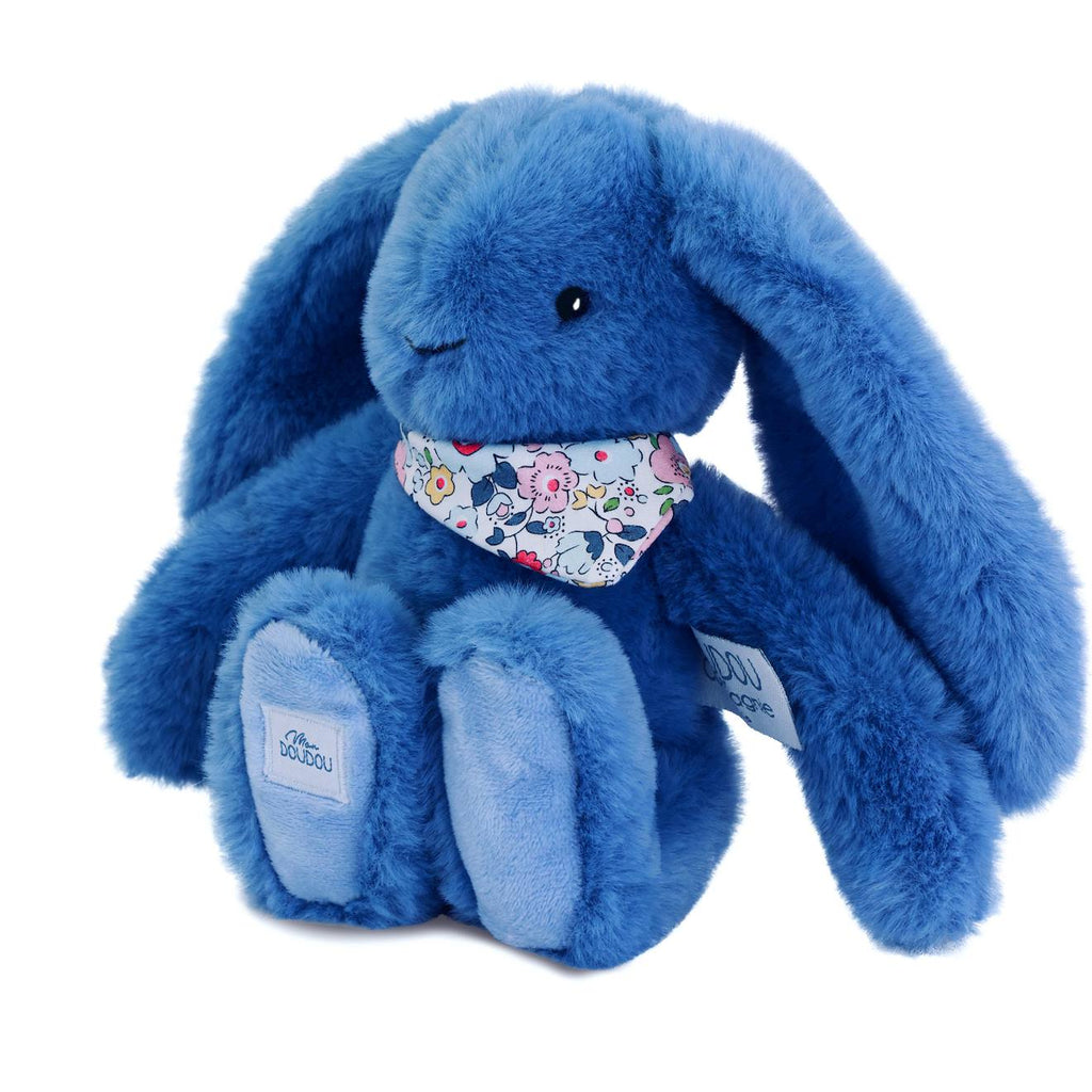 Peluche lapin fleurette 25 cm bleu