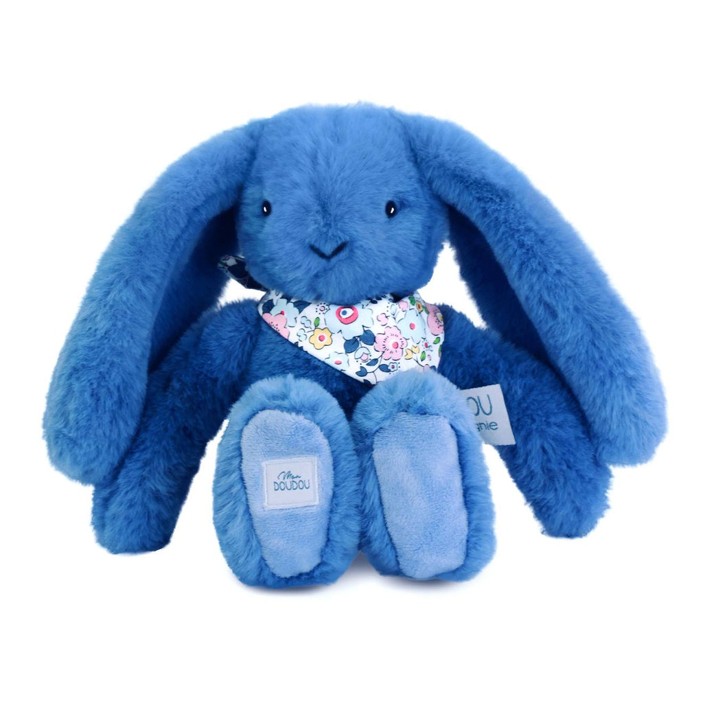 Peluche lapin fleurette 25 cm bleu