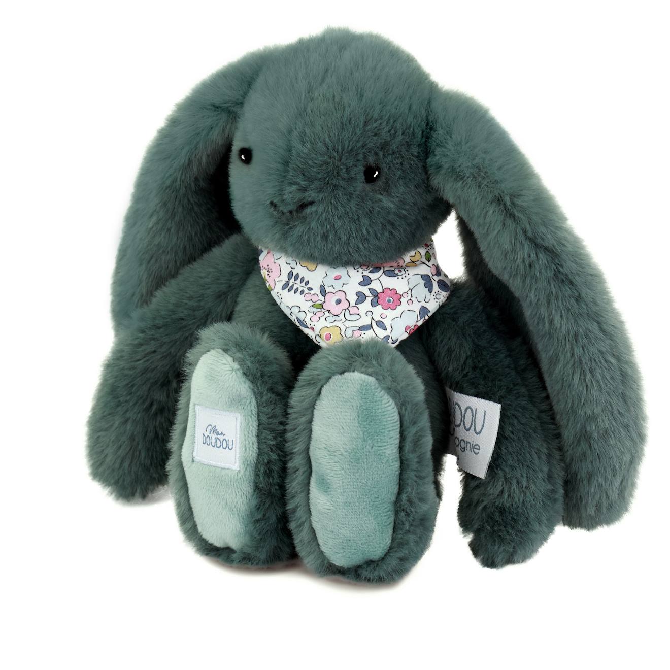 Peluche lapin fleurette 25 cm vert