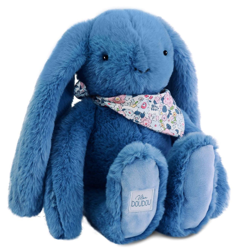 Peluche lapin fleurette 35 cm bleu