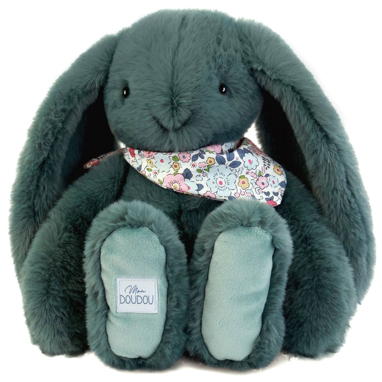 Peluche lapin fleurette 35 cm vert
