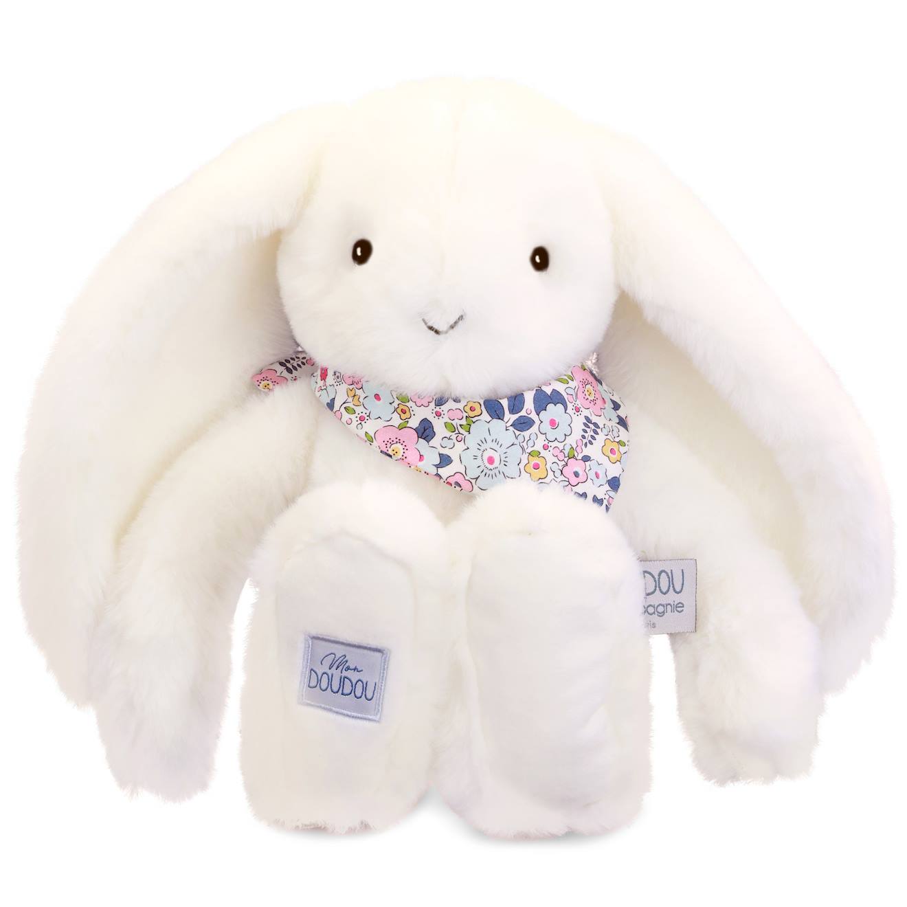Peluche lapin fleurette 35 cm blanc