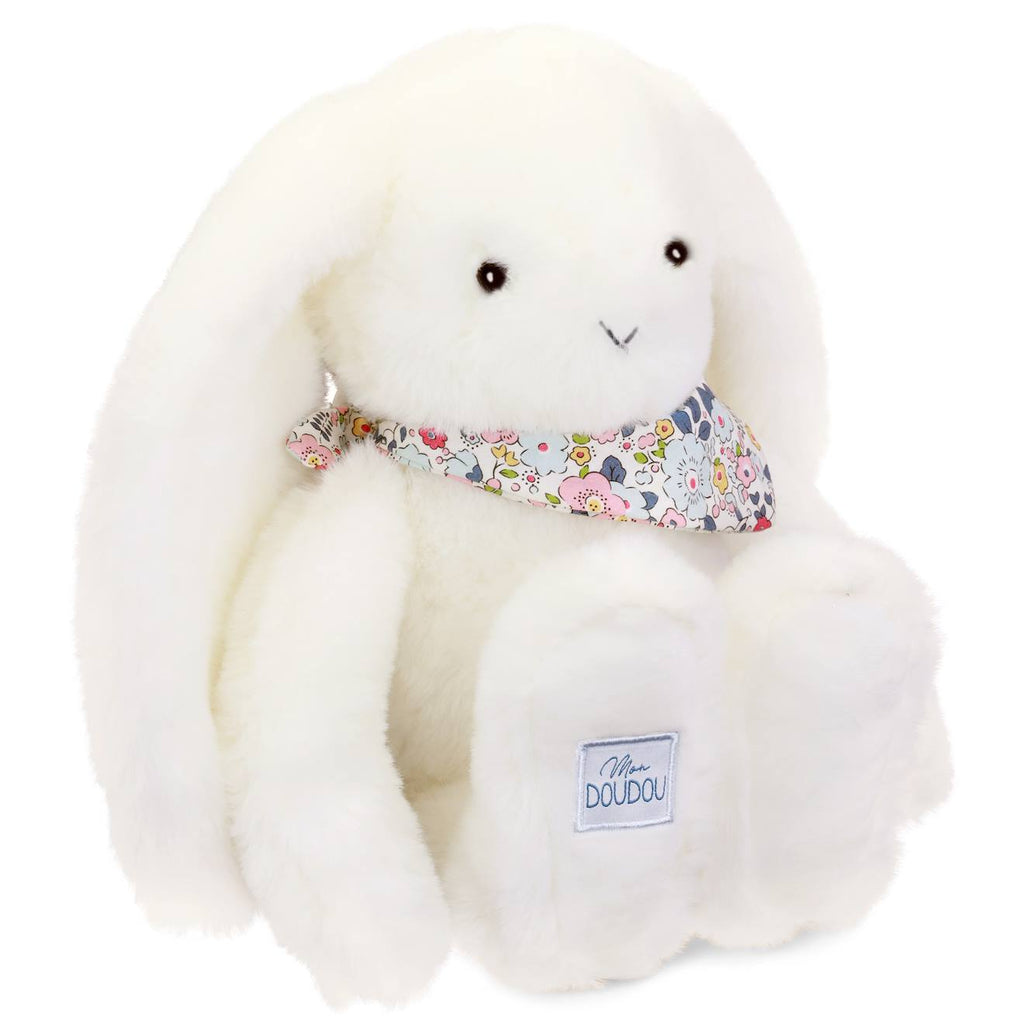 Peluche lapin fleurette 35 cm blanc