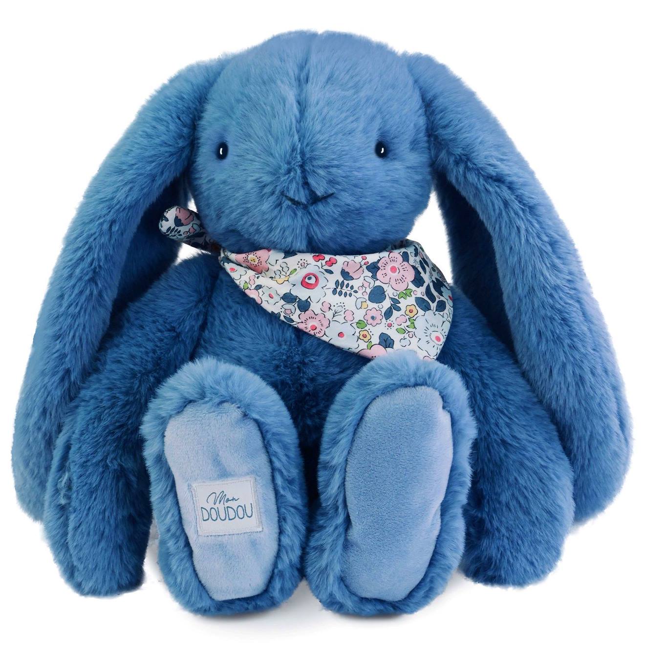Peluche lapin fleurette 35 cm bleu