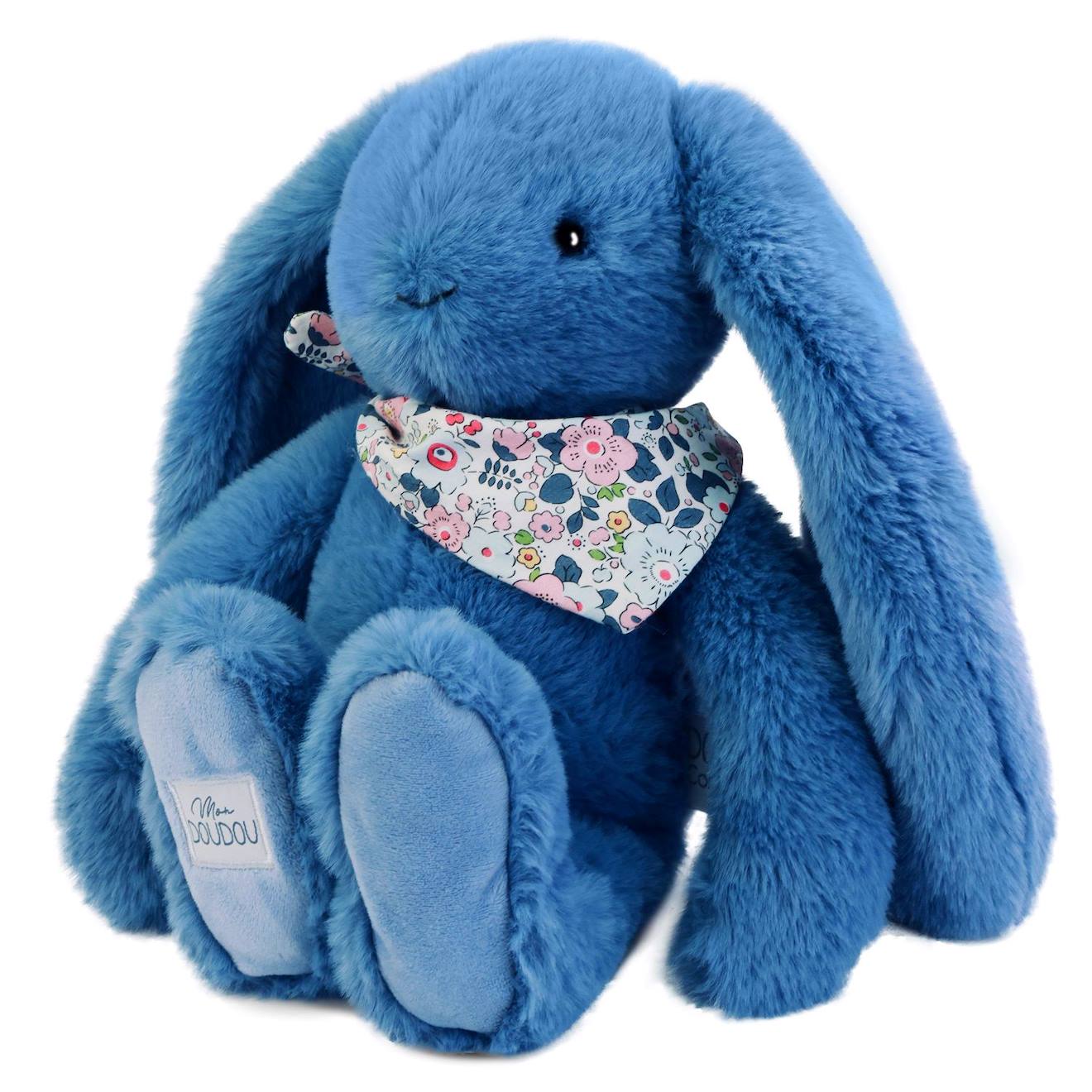 Peluche lapin fleurette 35 cm bleu