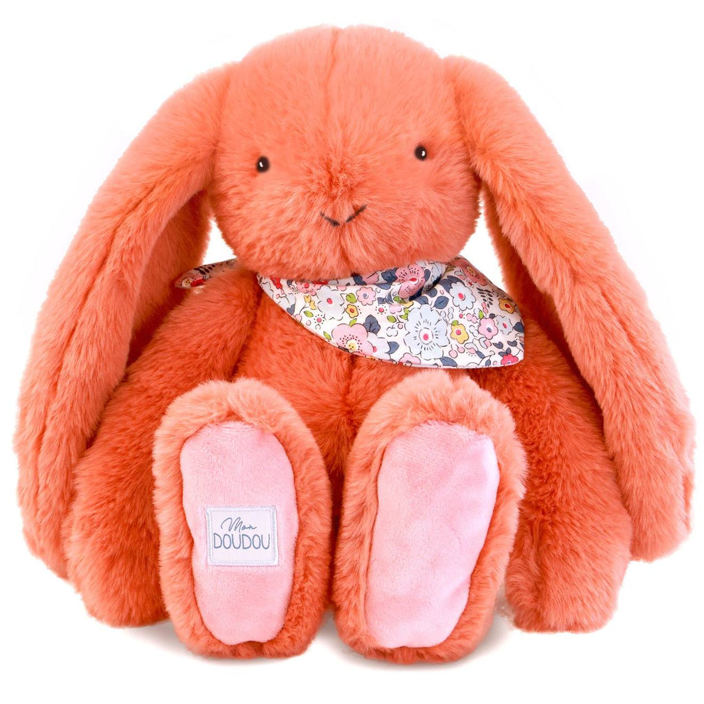 Peluche lapin fleurette 35 cm orange