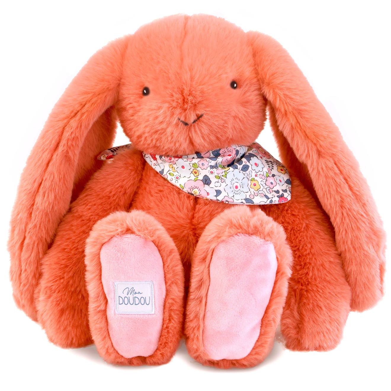 Peluche lapin fleurette 35 cm orange