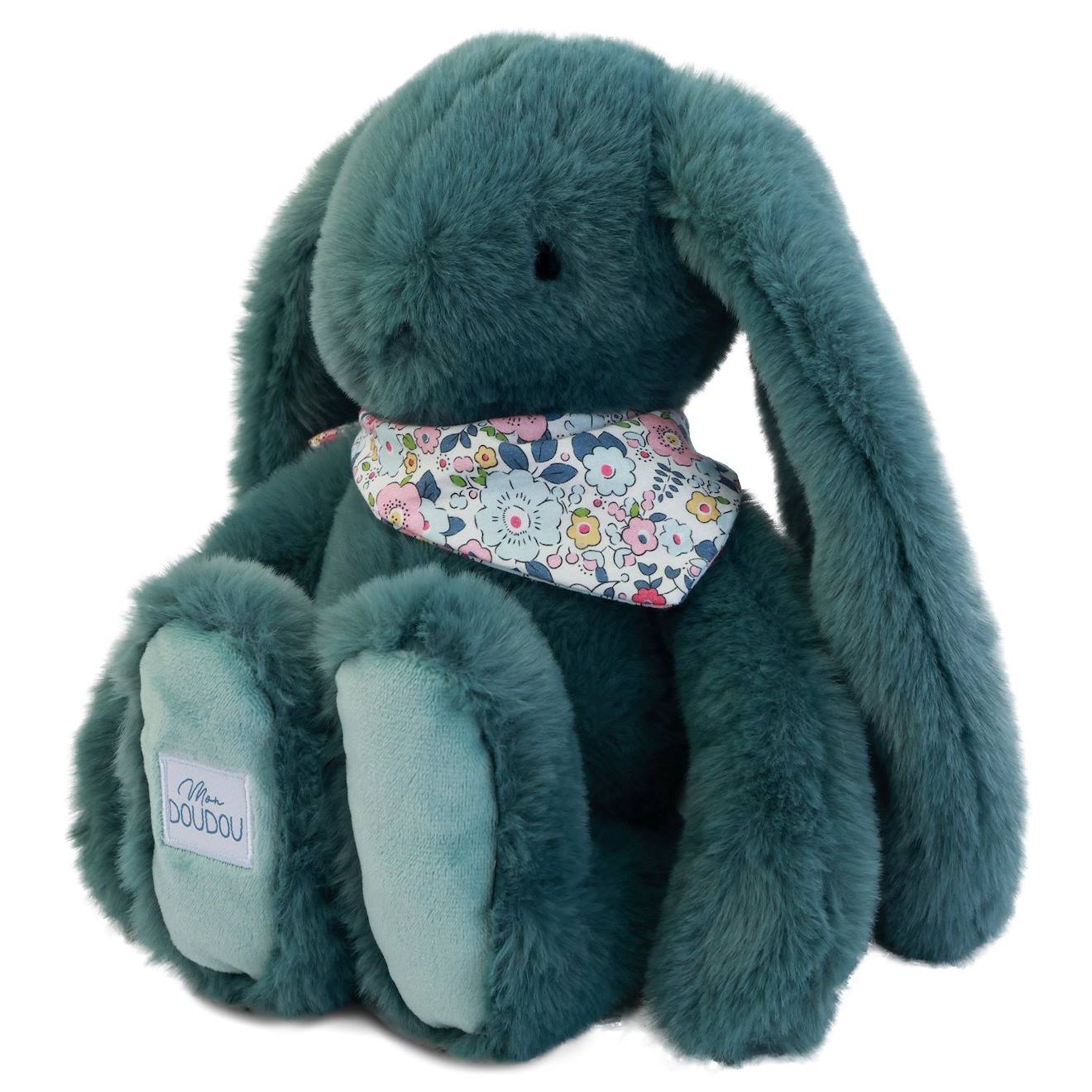 Peluche lapin fleurette 35 cm vert