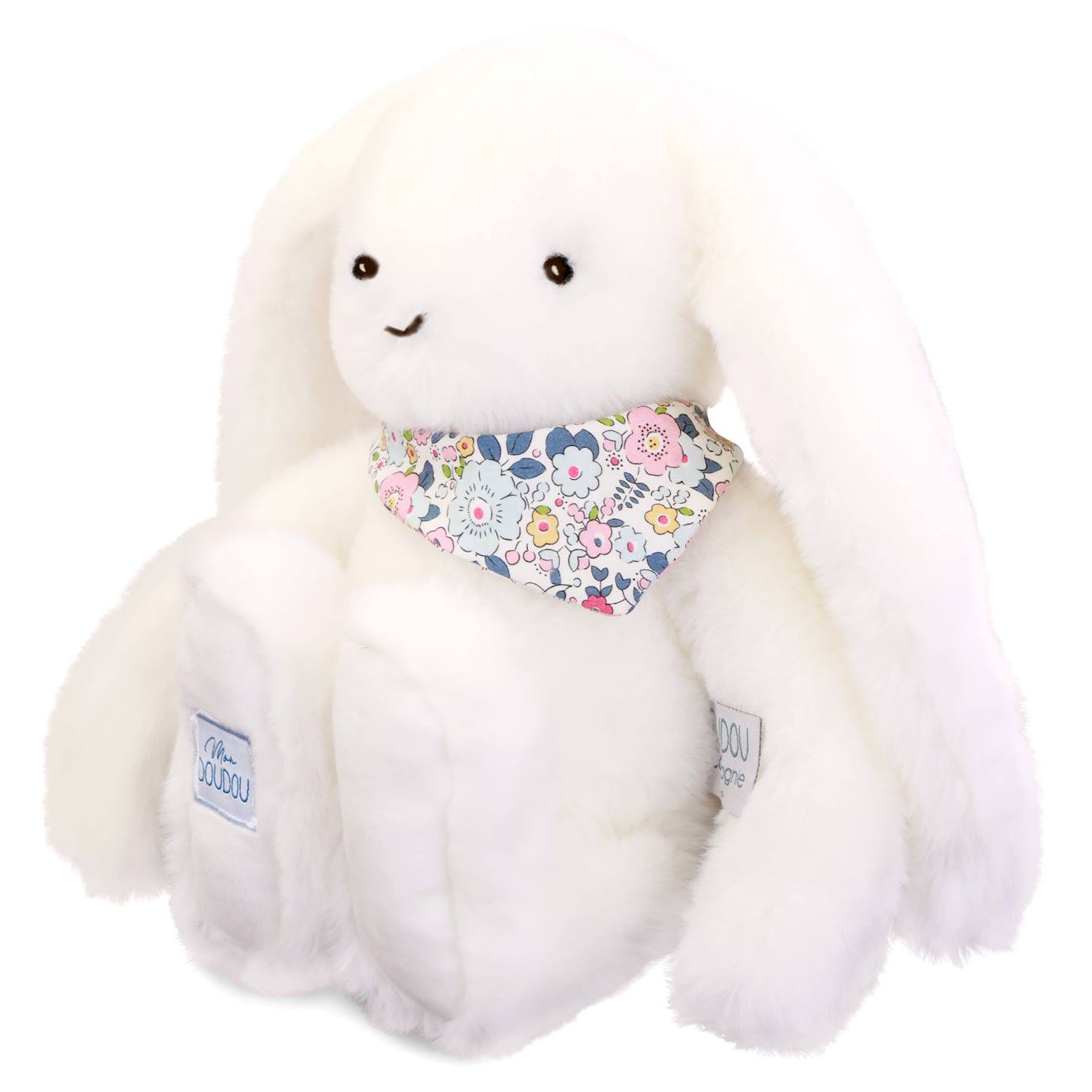 Peluche lapin fleurette 35 cm blanc