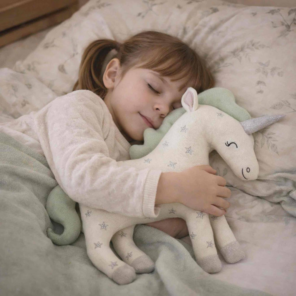 Peluche licorne en coton tricoté écru