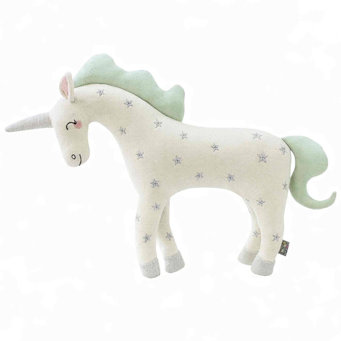 Peluche licorne en coton tricoté écru