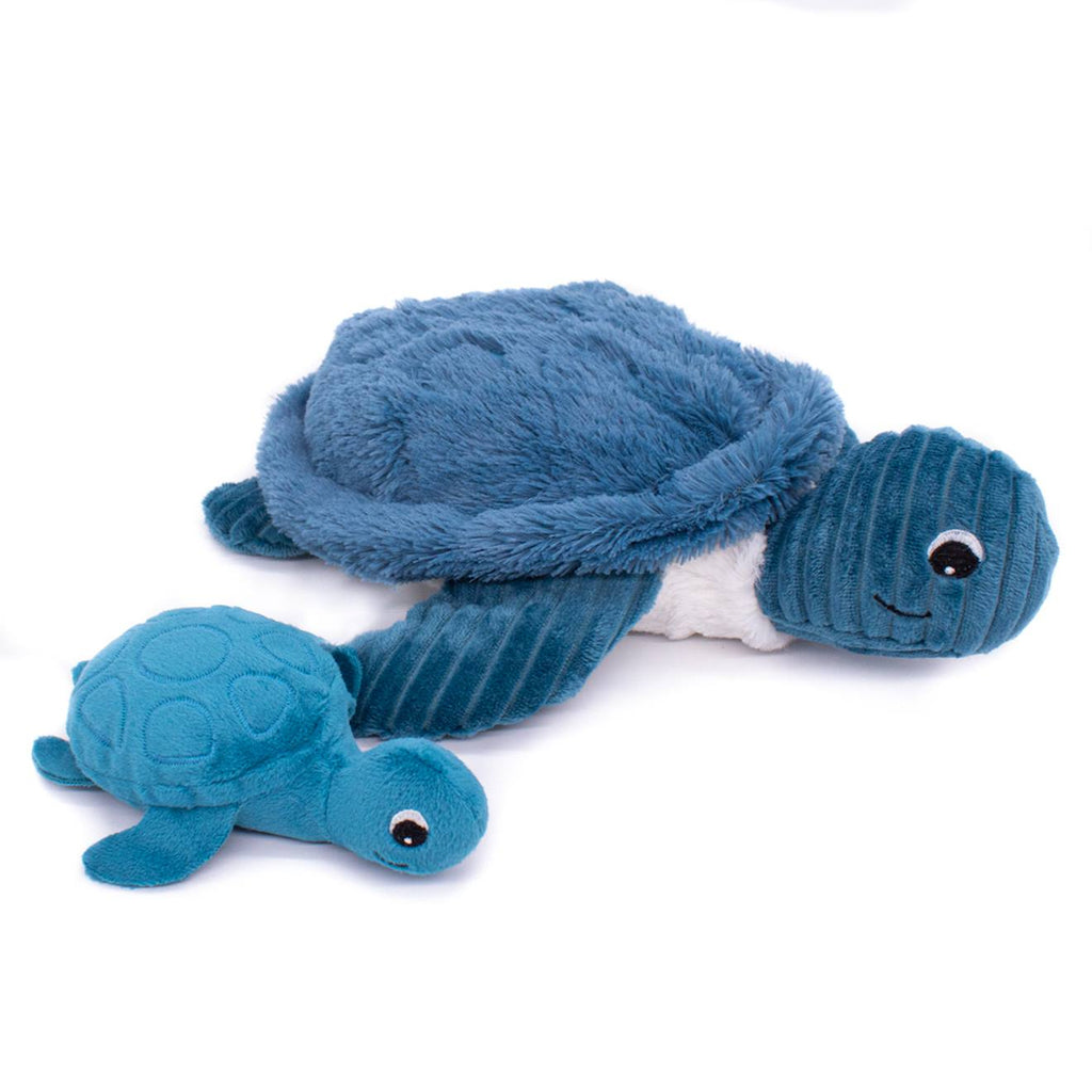 Peluche maman bébé tortue bleu