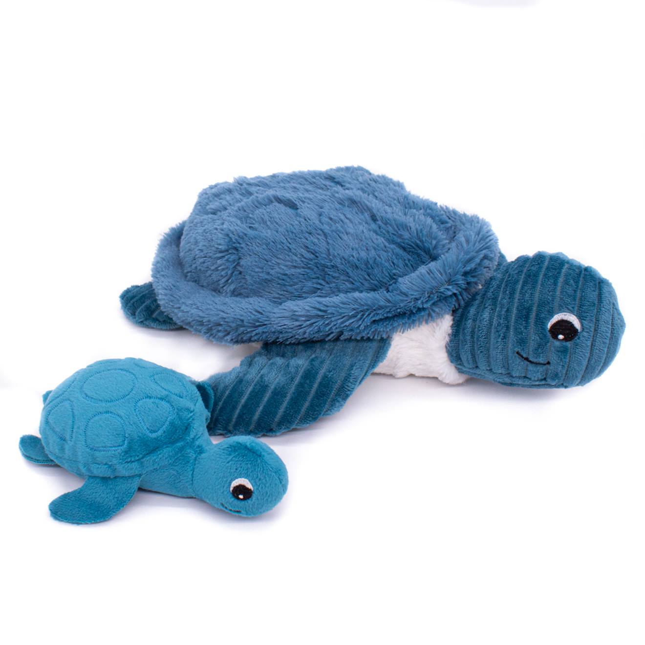 Peluche maman bébé tortue bleu