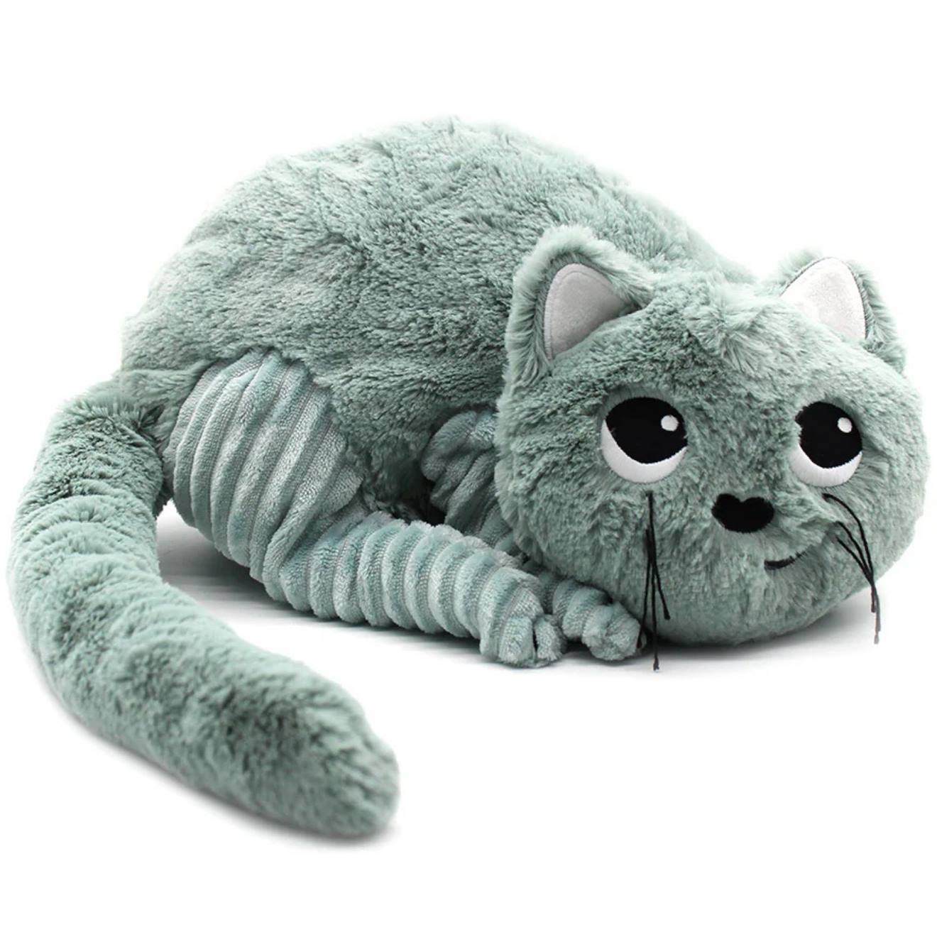 Peluche miaou le chat maman et bébé menthe (32 cm) vert d'eau, noir, blanc