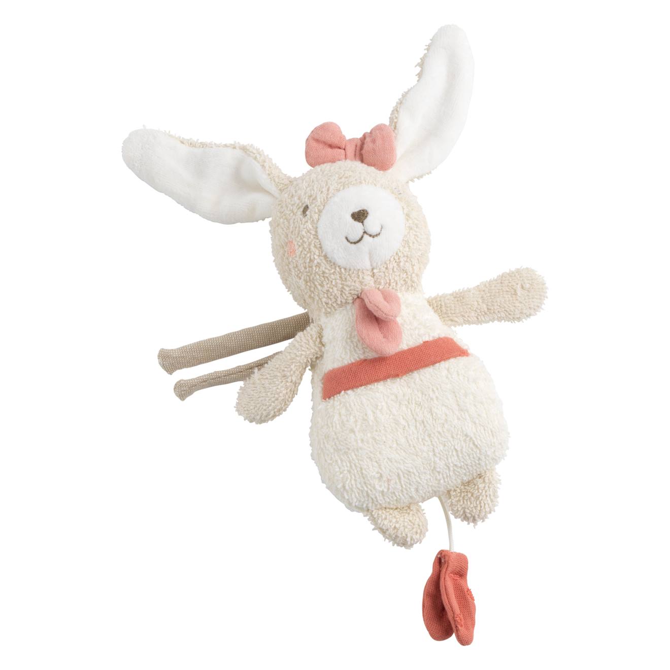 Peluche mini musical en bouclette coton bio - petit soleil beige/rose