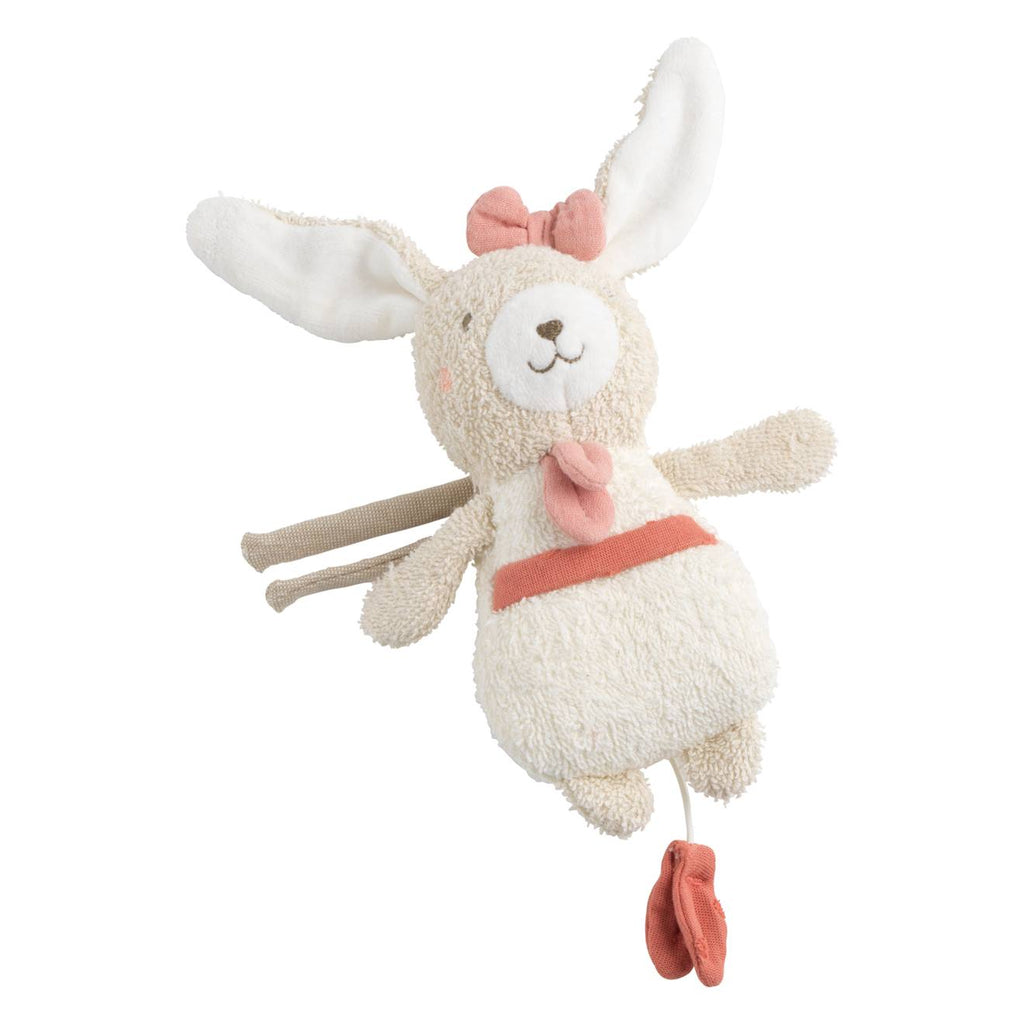 Peluche mini musical en bouclette coton bio - petit soleil beige/rose