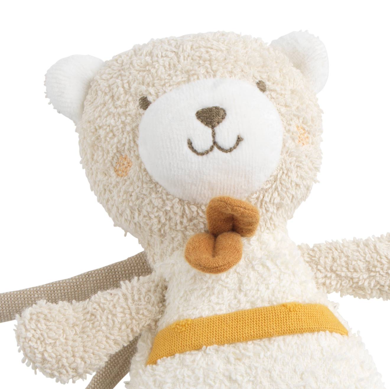 Peluche mini musical en bouclette coton bio - petit soleil beige/jaune