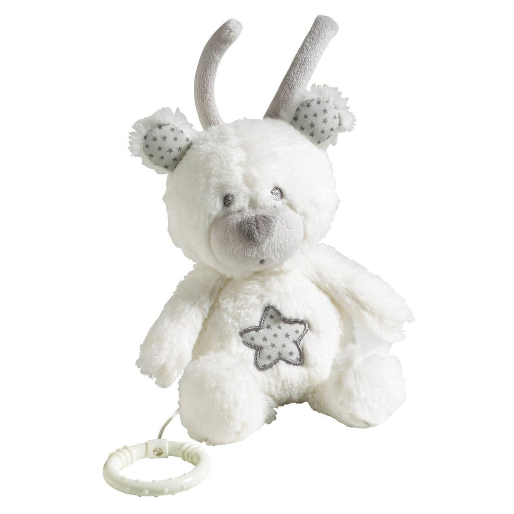 Peluche mini musical ours en velours - céleste blanc