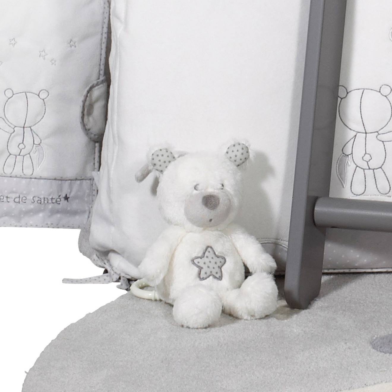 Peluche mini musical ours en velours - céleste blanc