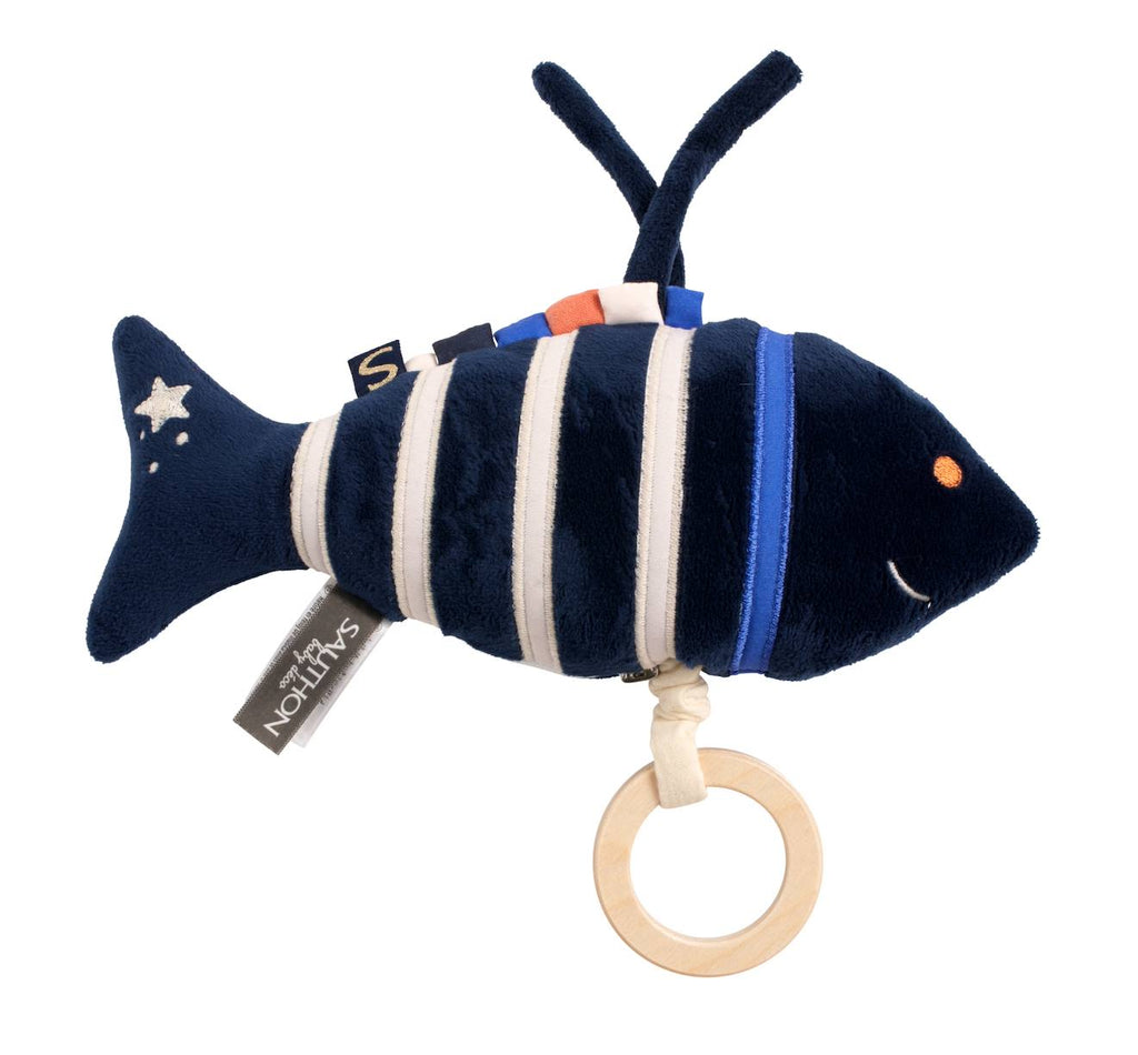 Peluche mini musical poisson en velours - baby sailor bleu