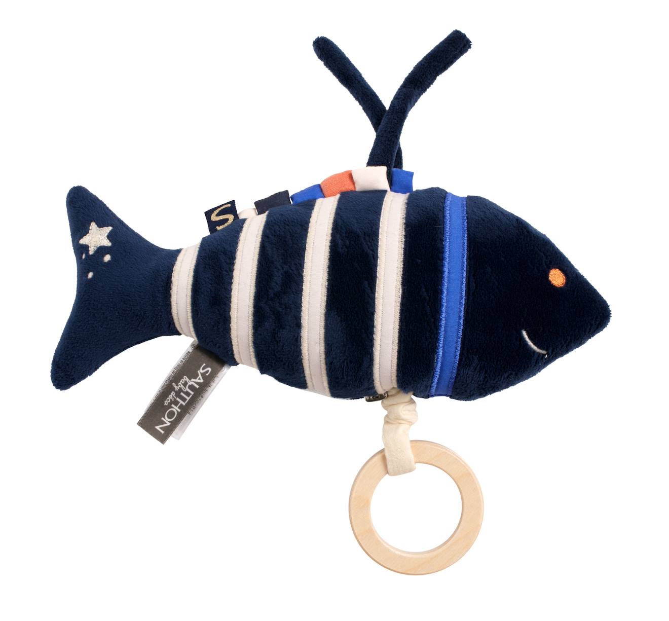 Peluche mini musical poisson en velours - baby sailor bleu