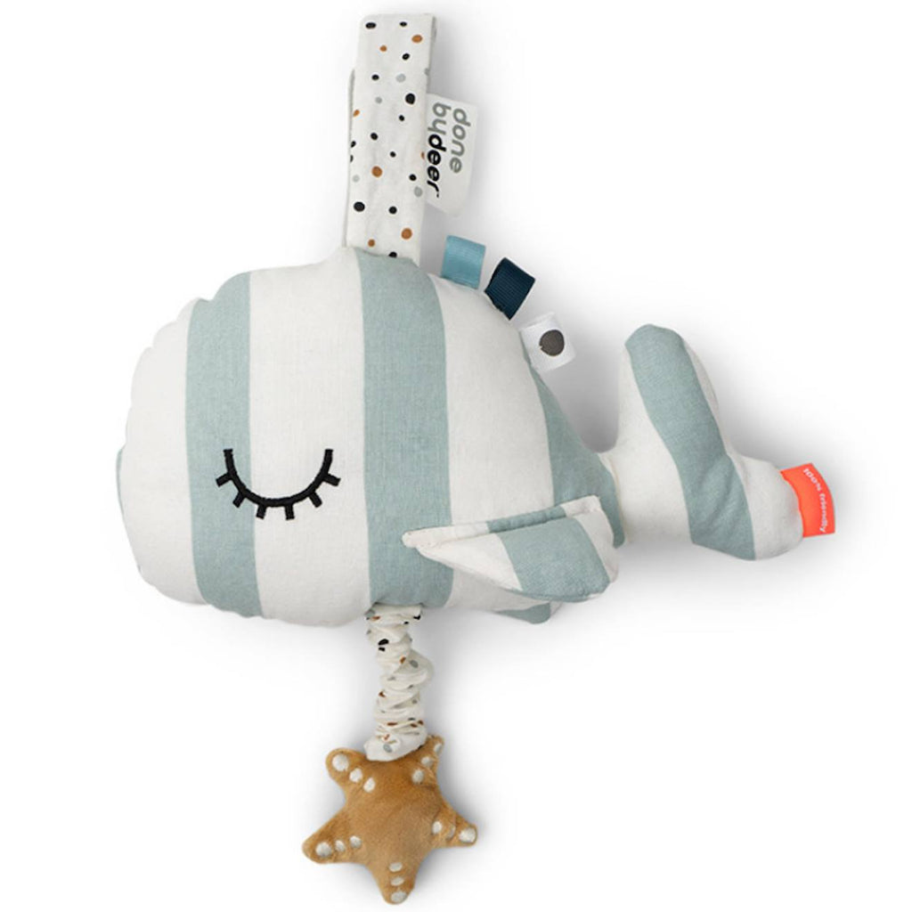Peluche musicale à suspendre baleine rose wally bleu, blanc, jaune