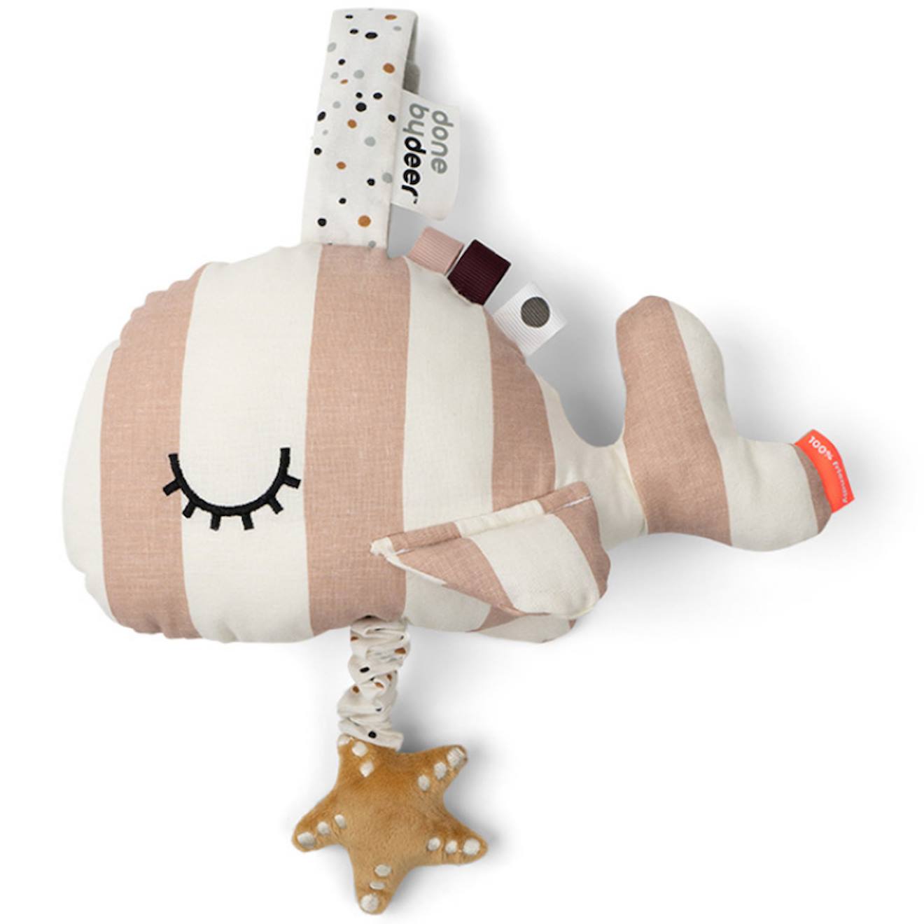 Peluche musicale à suspendre baleine rose wally rose, blanc, jaune