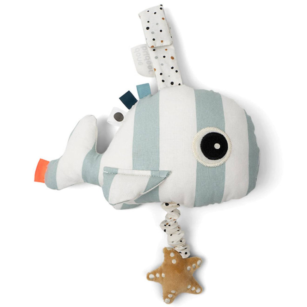 Peluche musicale à suspendre baleine rose wally bleu, blanc, jaune