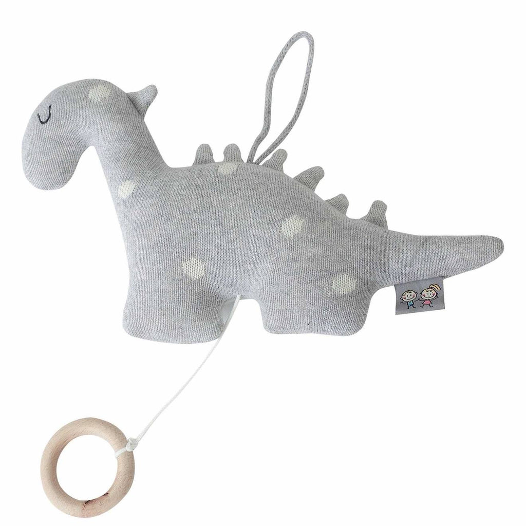 Peluche musicale en tricot de coton dino dino gris