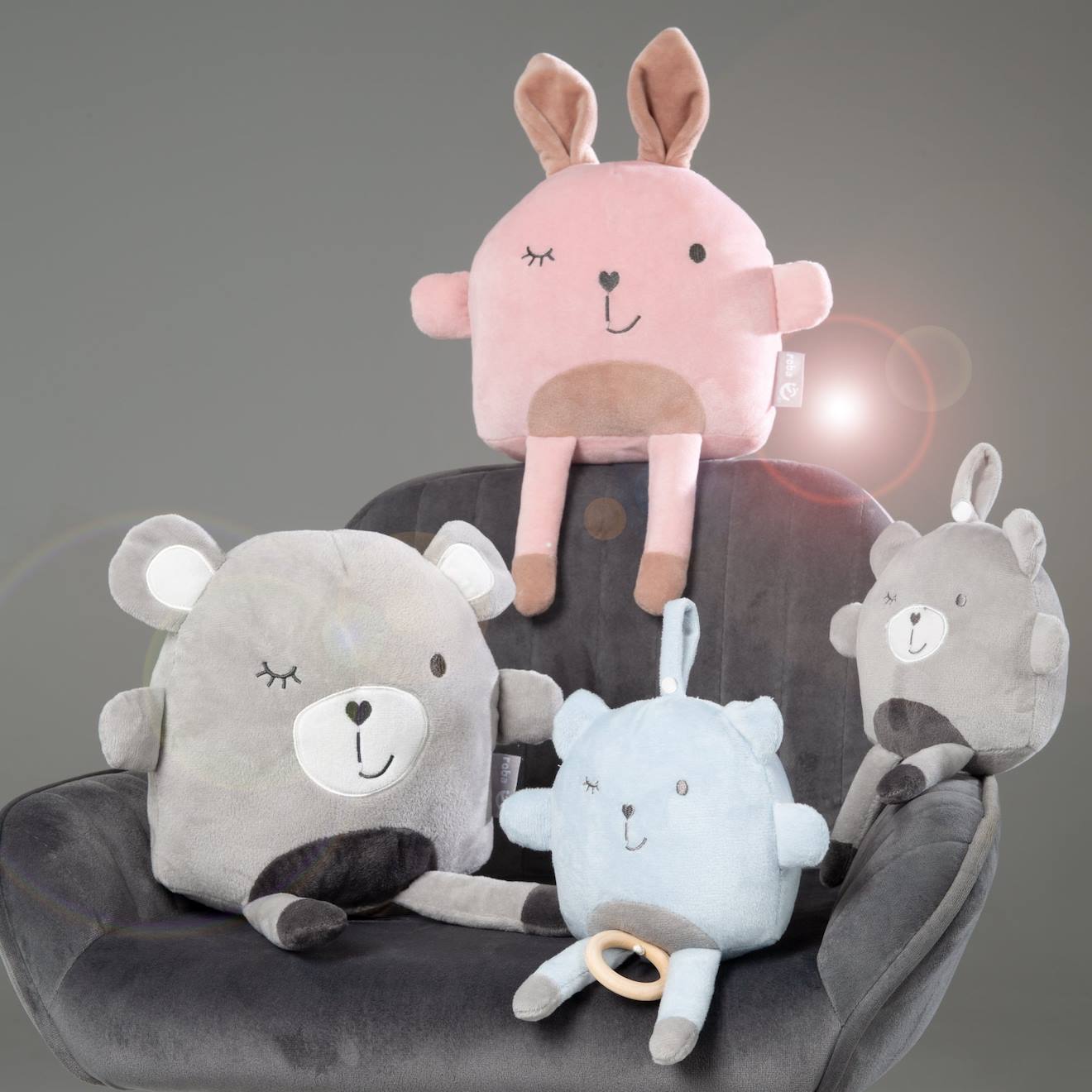 Peluche musicale lapin à suspendre - mélodie apaisante bleu clair / ourson