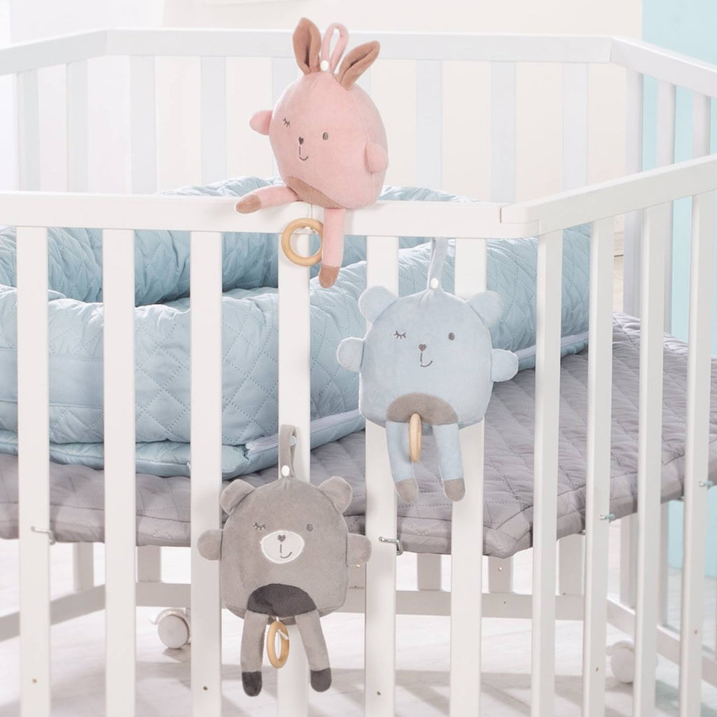 Peluche musicale lapin à suspendre - mélodie apaisante bleu clair / ourson